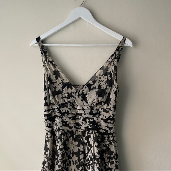 Ann Taylor Black & Tan Silk Strappy Midi Dress W/Horizontal Waist Pleats -Size 2 - Picture 10 of 13